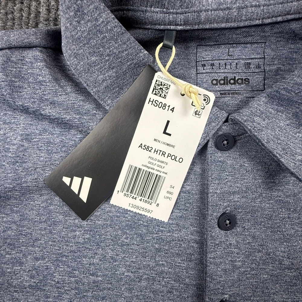 Adidas A582 HTR Polo Mens Large Collegiate Navy Melange Golf Shirt‎ HS0814 NWT